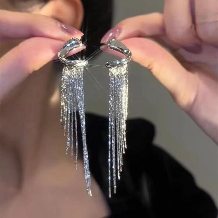 Female Fashion Niche Design, High-end Long Tassel Earrings, Super Sparkling, Light Luxury Temperament, Slimming Face, Versatile Earrings