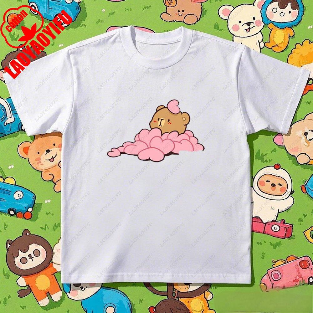 Kawaii Women Unisex Matching Milk and Mocha TShirt Cartoon Anime Print Cotton Tee Funny Couple Tshirts Summer Casual Shirt Tops