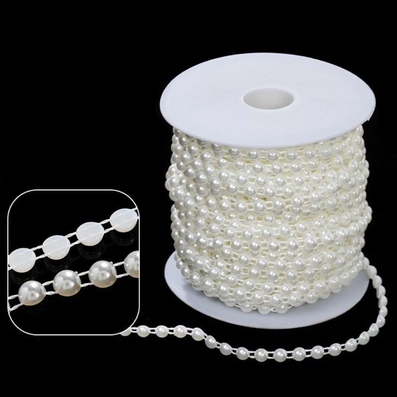 Imitation Pearls String Beads Chain for Art Craft 25M Artificial Pearls Beads Chain for Bridals Dress Wedding Decoration