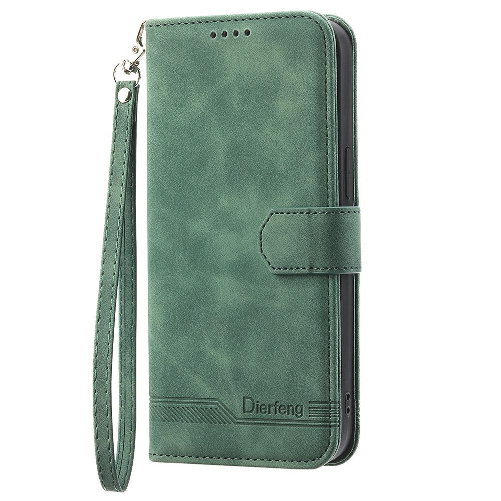 DIERFENG DF-03 For Samsung Galaxy S25 FE Case Lines Imprint Wallet Leather Phone Cover with Wrist Strap