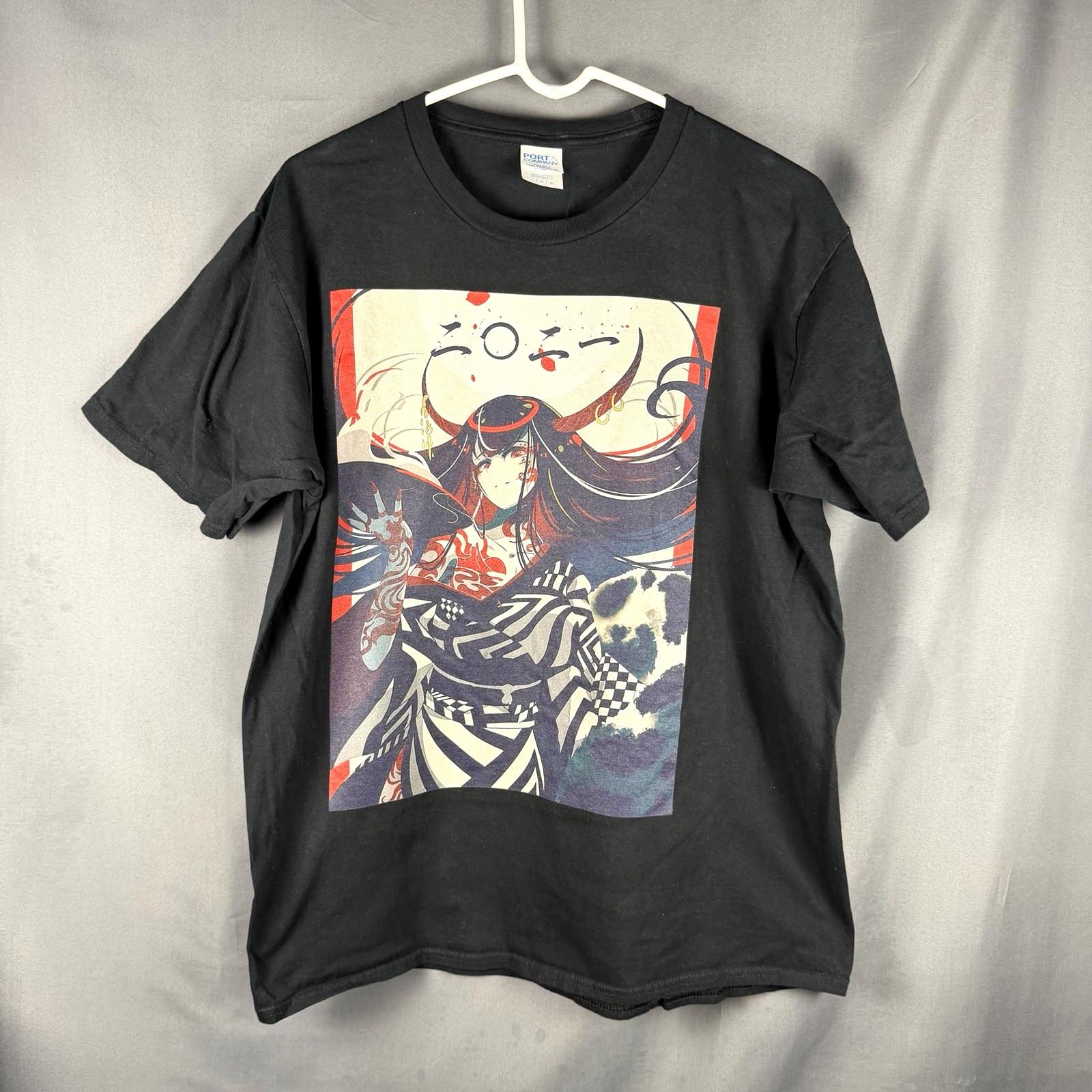 Anime Oni Demon Girl Graphic T Shirt Japanese Kimono Streetwear Large Black Tee Unisex T-Shirt L
