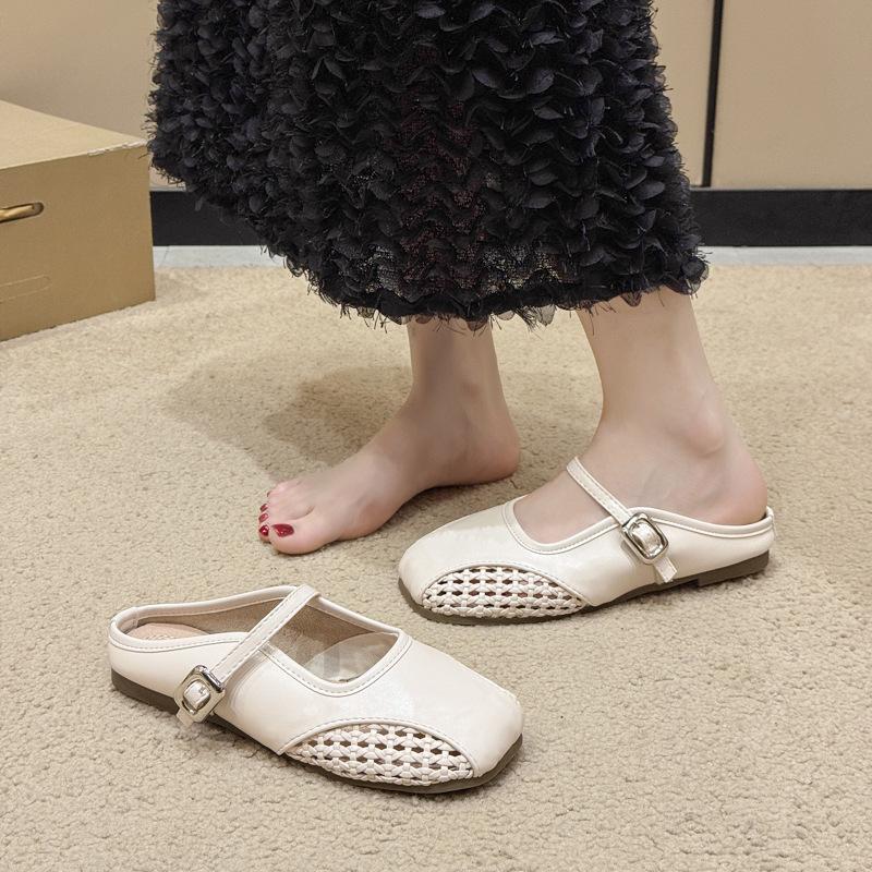 Dámské pantofle z měkké kůže ve francouzském stylu s chladným temperamentem jsou krásné, 100-bag head a semi-retro vnitřní pantofle/sandály se zvýšenou výškou pro ženy