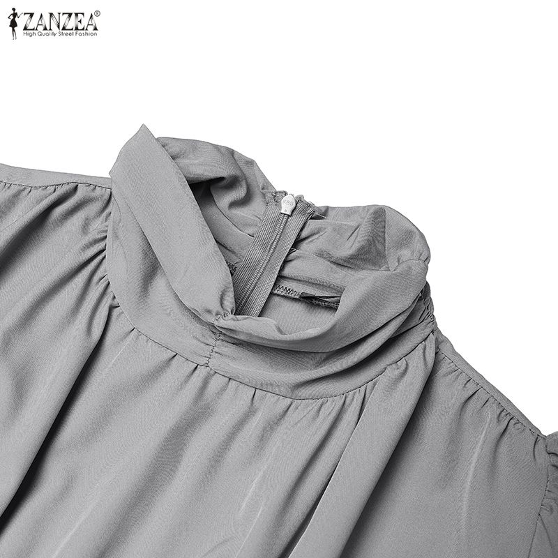 ZANZEA Women Casual Stand Collar Solid Color Summer Short Sleeve Dress
