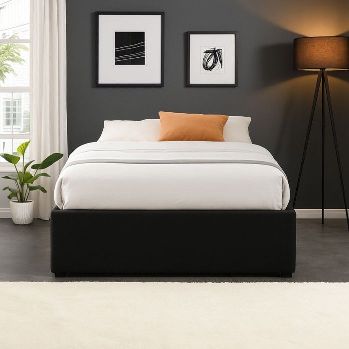 Lit Coffre Manon 90x190 cm Noir 12 Lattes Design Moderne - MANON NOIR
