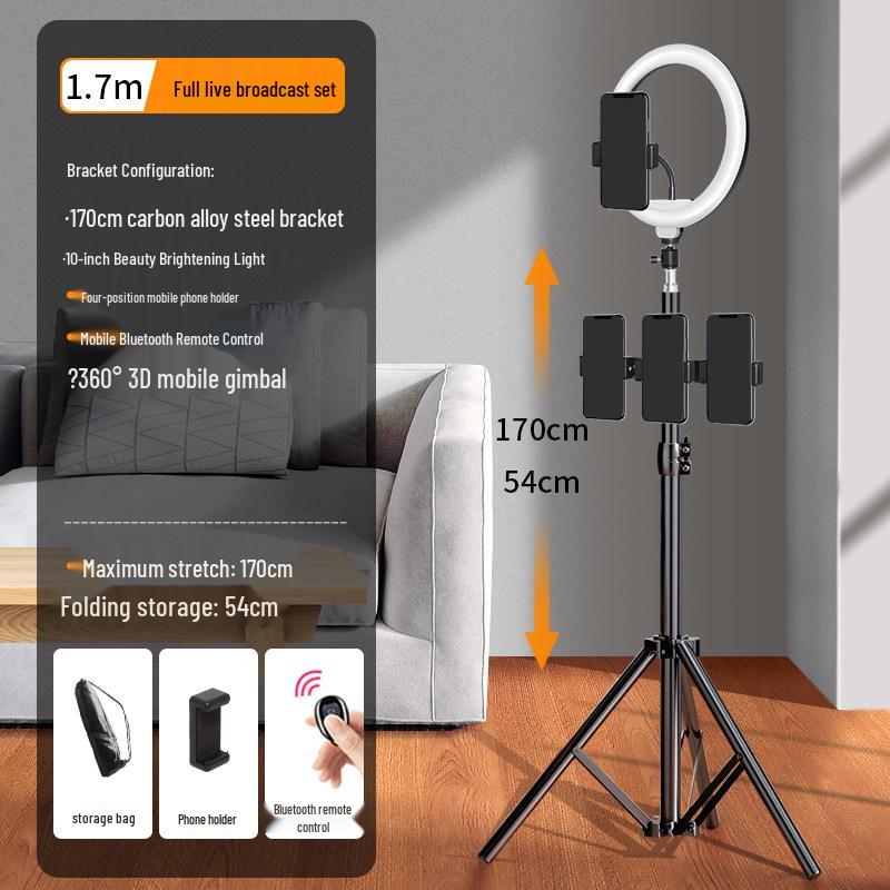 Carbon Steel Phone Stand with Fill Light for Live Streaming and Exam Prep