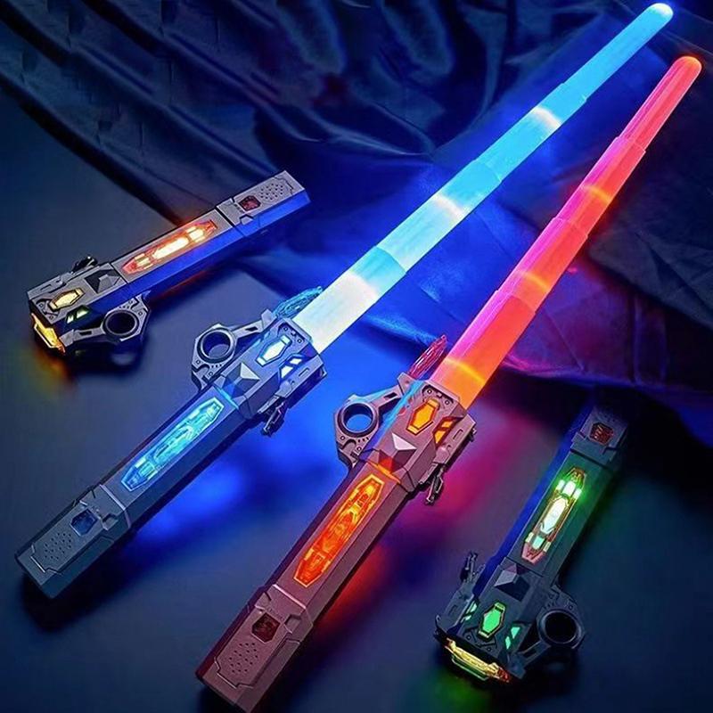 1 Set Children Colorful Glowing Sword Toys 2-In-1 Rotating Decompression Props Telescopic Music Laser Sword Kids Adult Toy