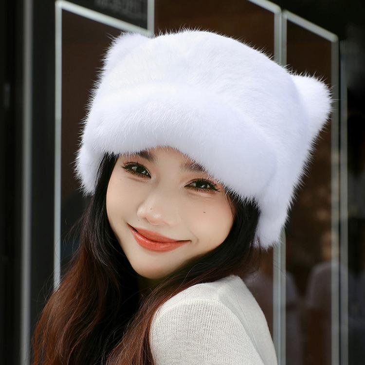 New Rabbit Fur Cat Ear Hat Men's and Women's Autumn and Winter Fur Cap Fashionable Versatile Warm Couple