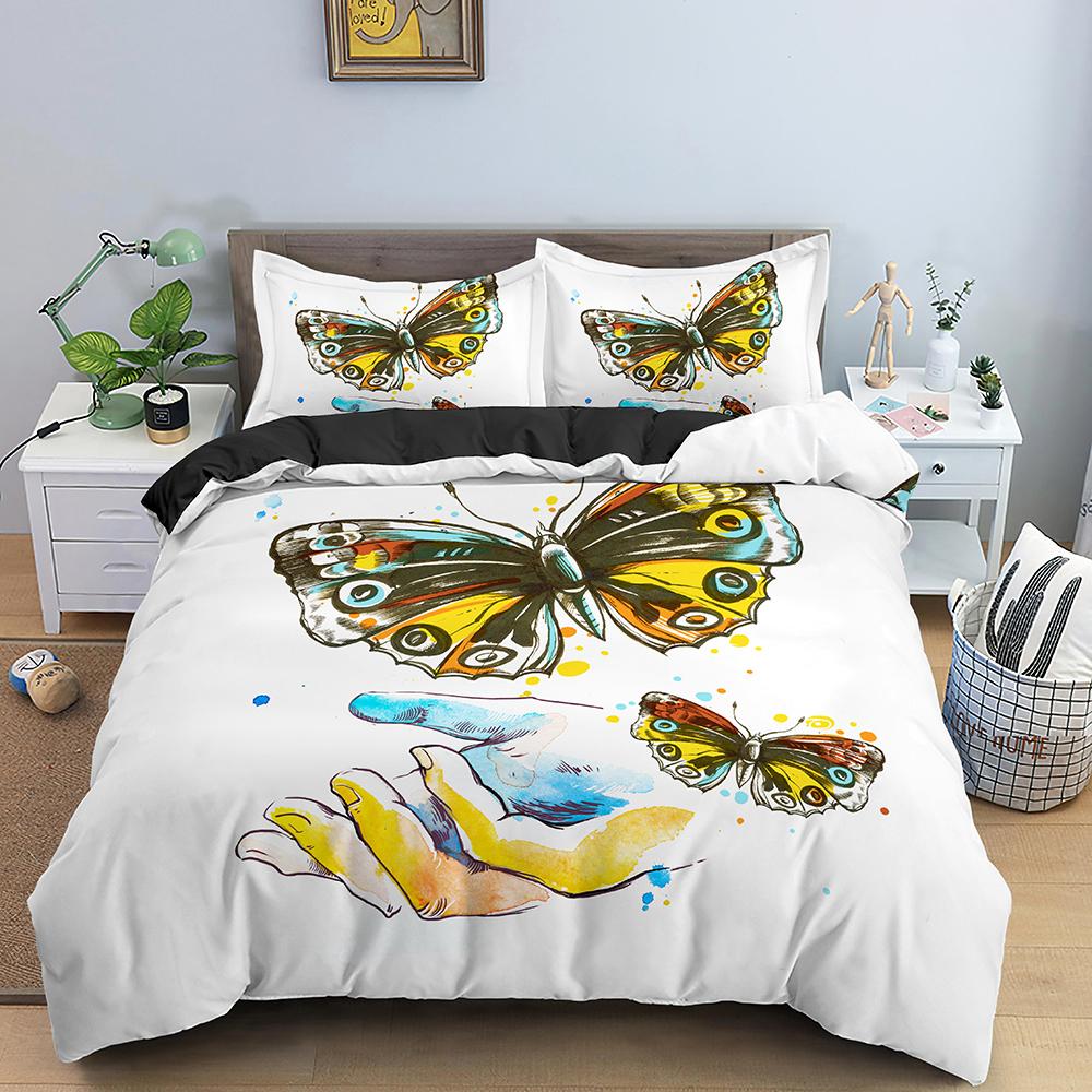 Butterfly Bedding Set Grass Pattern Duvet Cover Bedroom Comforter Covers King Size Polyester Quilt Cover For Kids Girls Women