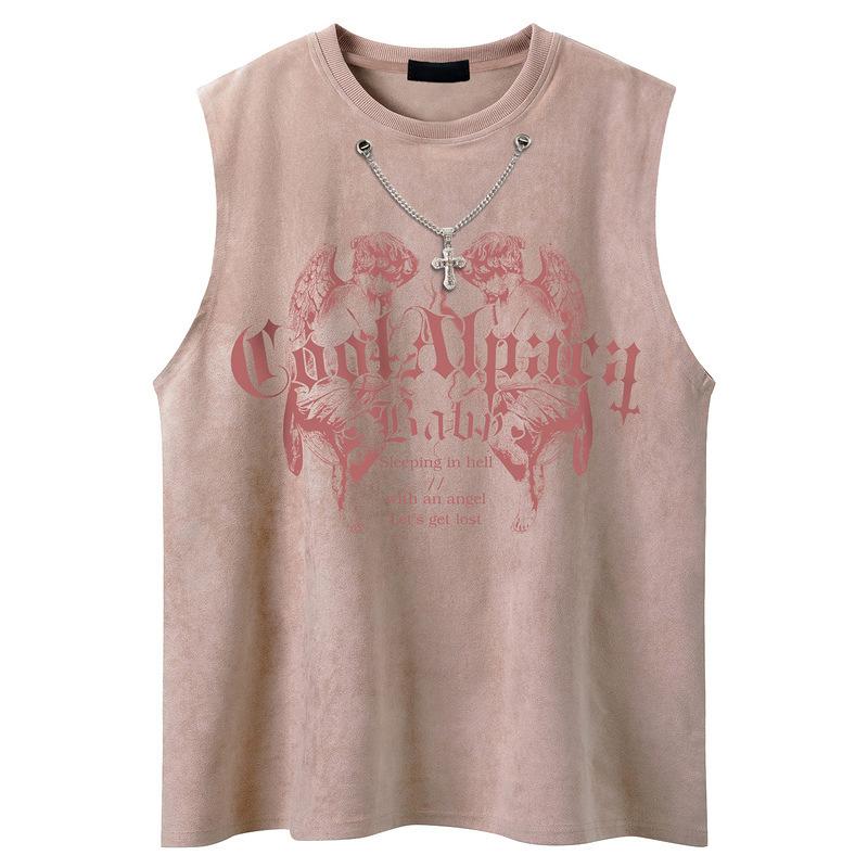 YPRS Men's Wind Angel Wings Printed Crew Neck Strap Chain High Street Loose Trend Personality Men's Sleeveless Vest