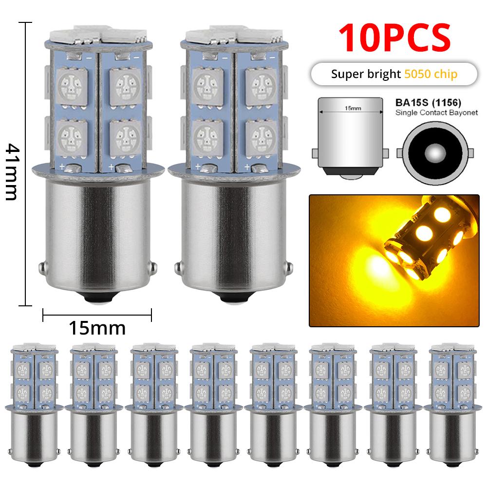 

10 шт. 1156 1157 автомобильные лампы заднего хода 5050 13SMD светодиоды указатели поворота хвостовые стробоскопы авто дневная парковка задние лампы багажника DC 12 В Yellow