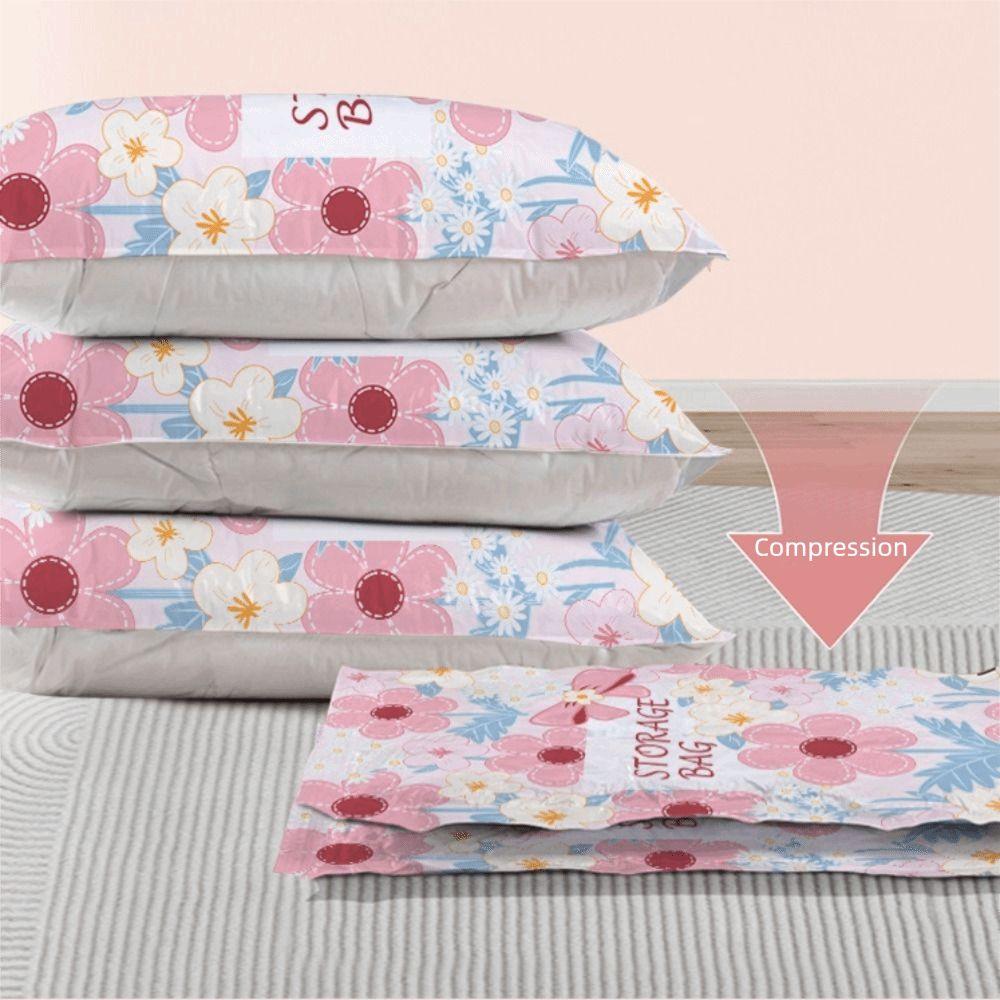 Sac de rangement sous vide en tissu à imprimé floral Sac de rangement étanche Sac de compression pour couette Rangement domestique