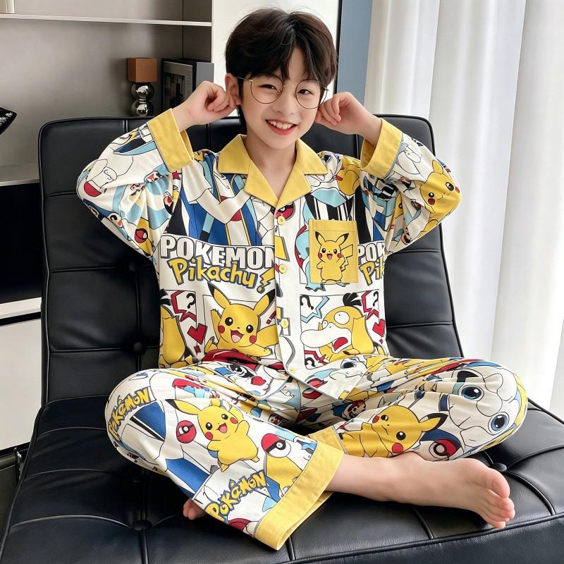 Boys Cotton Pajama Set Long Sleeve Thin Sleepwear Cartoon Print Hoodie Style Home Wear Kids 8