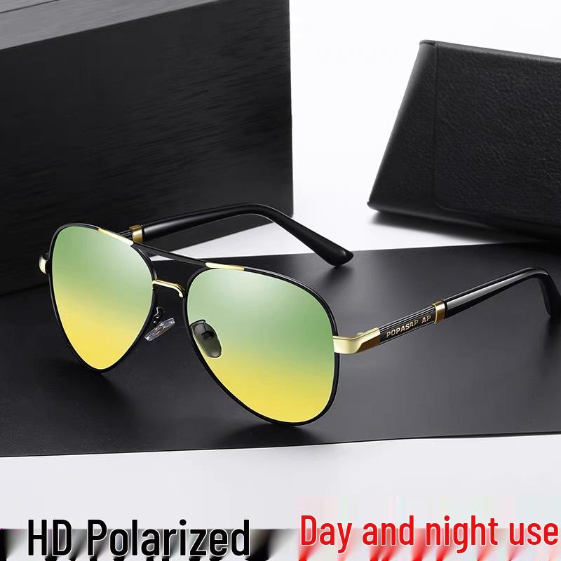 Men's Polarized Metal Resin Sunglasses: Photochromic, Day/Night Dual-Use, Wayfarer Style.