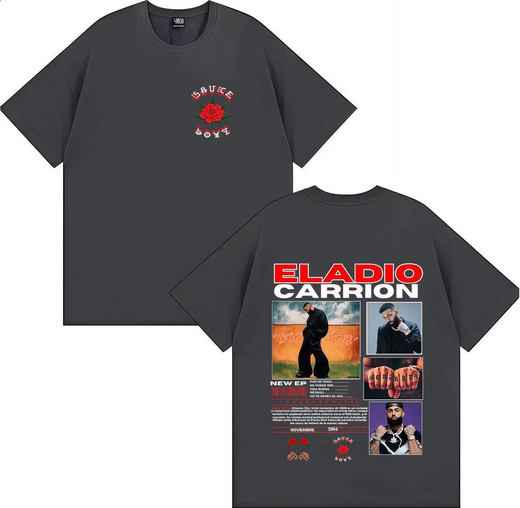 2025 Summer Rapper Eladio Carion Tour Tshirt Mens Fashion Cotton Shirt Gothic Super Large Round Neck Short Sleeve Street Wear