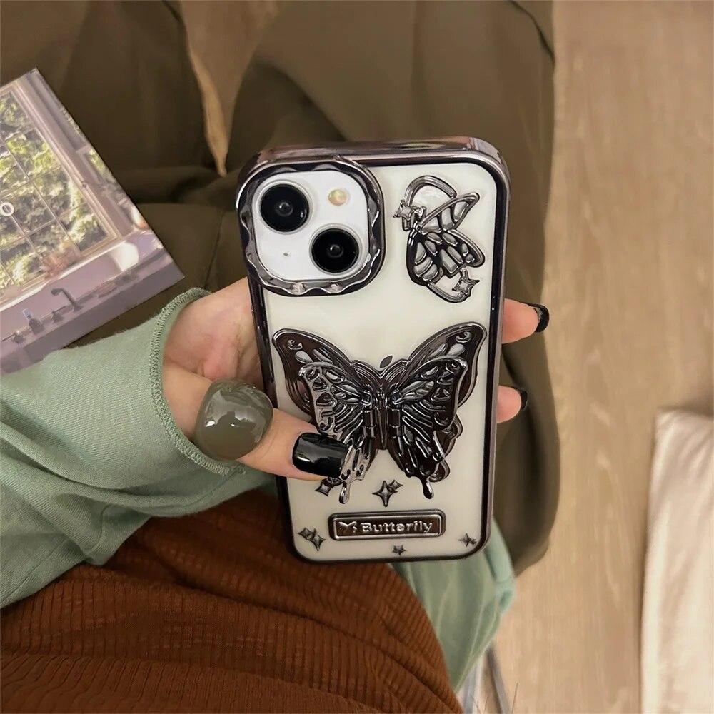Galwanizowany Uchwyt 3D Motyl Etui na Telefon Dla iPhone 14 15 Pro Max Etui iPhone 12 13 Pro Max Wstrząsoodporny Przezroczysty Pokrowiec