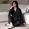 Ice silk pajamas women's 1011 new long-sleeved suit simple casual silk can be worn outside cool loungewear