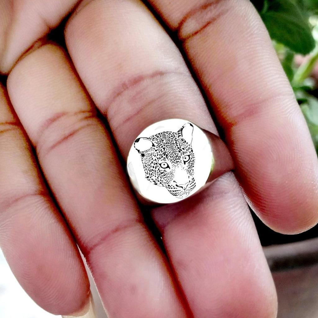 Leopard Signet Ring: 925 Sterling Silver Animal Ring