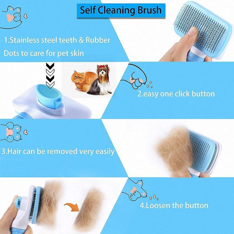 Dog Brush, Cat Brush, Pet Brush, Hair Remover, Pet Brush for Long and Short Hair, Clean Pet Hair from the Brush with One Button, Blue