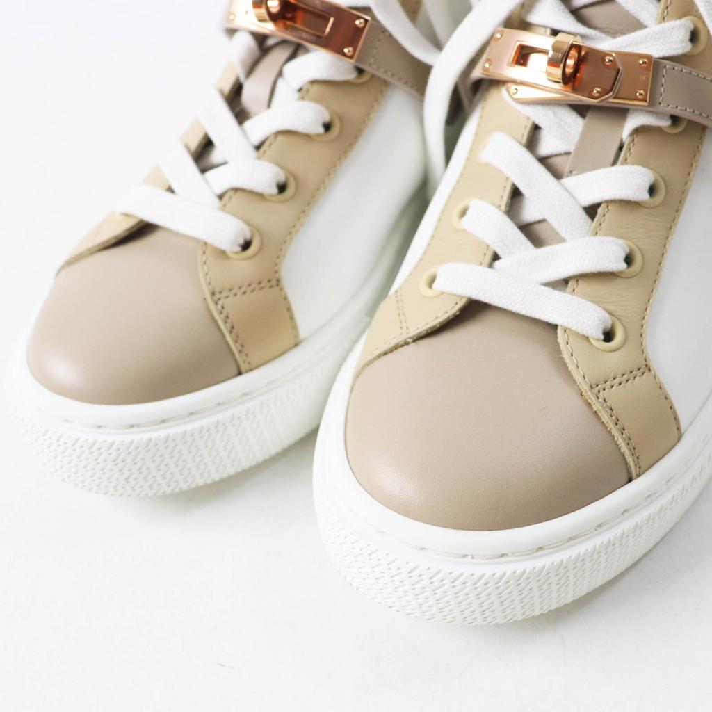 Excellent HERMES High cut sneakers Daydream kelly buckle White beige leather Used