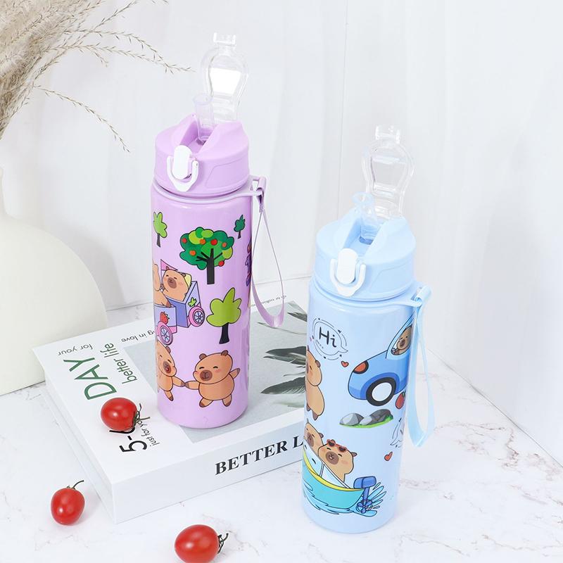 800Ml Cartoon Capybara Water Bottle Plastic Water Cup Portable Large Capacity With Straw Sports Water Bottle Travel Outdoor