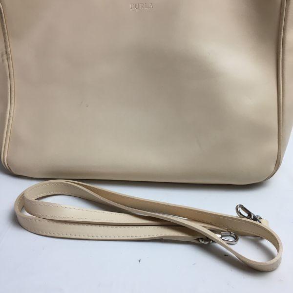 2way! FURLA Leather Shoulder Bag Handbag Beige Plain Italy Made(USED)