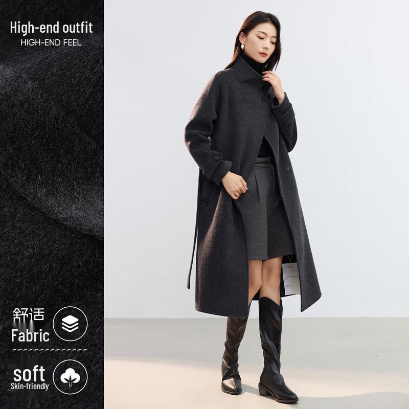 Women's Stand-Collar Double-Faced Wool Blend Long Coat