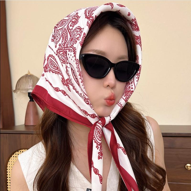 Women Satin Polka Dot Paisley Square Scarf Bandana Multi-use Headband Waist Belt Bag Decoration Daily Travel Accessories