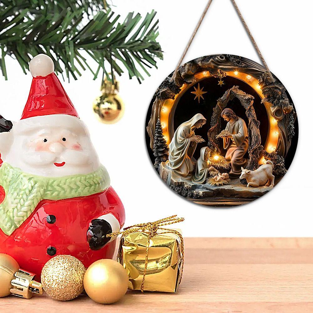 Relief Effect Sign Jesus Birth Pendant 2D Flat Hanging Pendant Christmas Ideal Decor  Ornaments