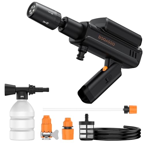 DOQASOO Handheld High-Pressure Washer with High-Performance 5-in-1 Nozzle, Rechargeable, Lightweight (900g), Battery-Powered, Compatible with Bottled