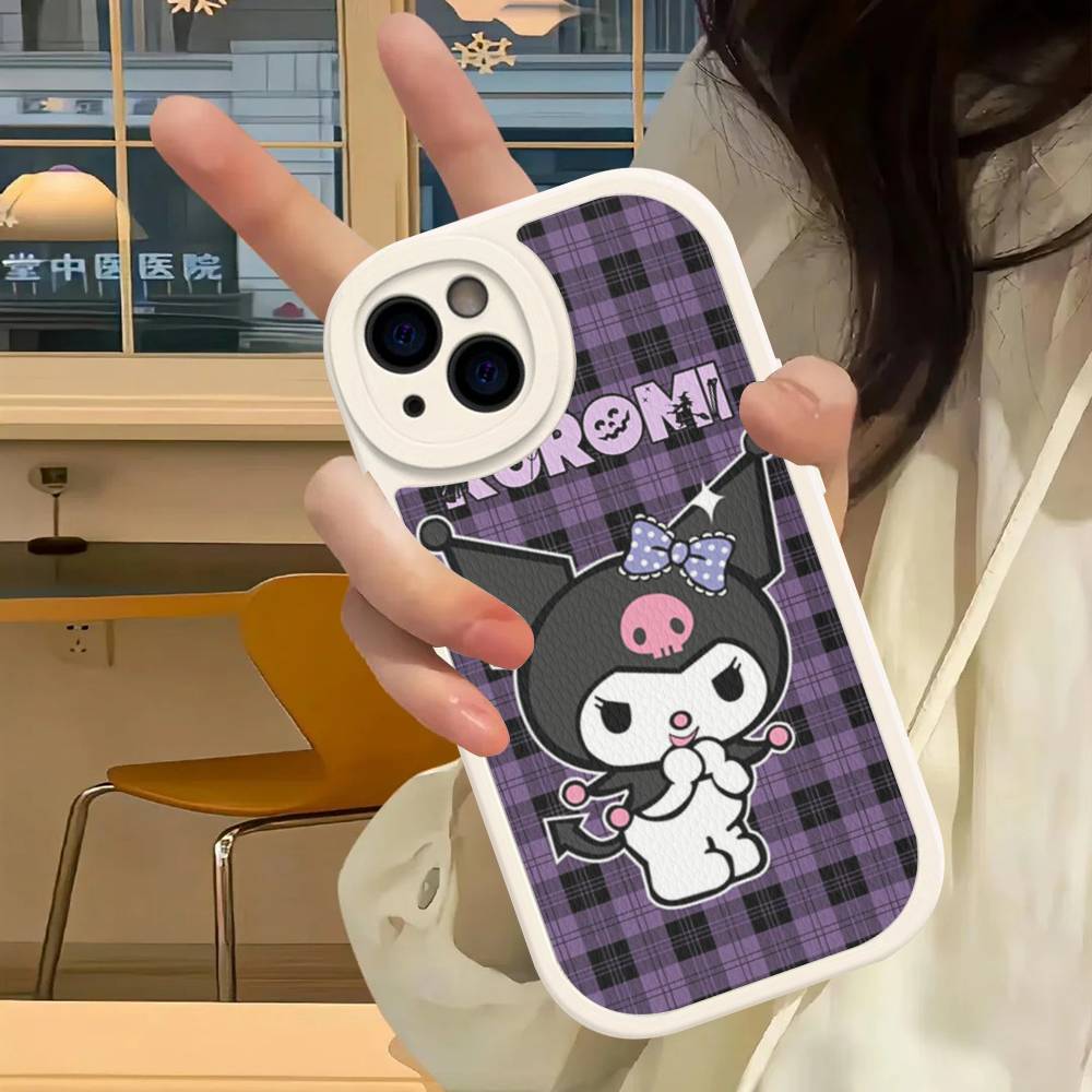 

Cartoon K-Kuromi Leather Phone Case For iPhone 16 15 14 13 12 11 Pro Max Plus Shockproof Cover iPhone 14 plus