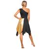 Womens Metallic Worship Praise Dance Dress Color Block One Shoulder Irregular Hem Sleeveless Dresses Performance Costume