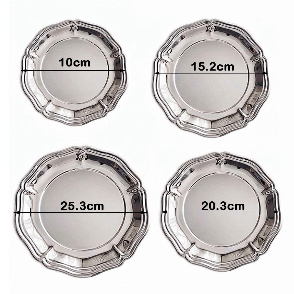 Modern Style Mirror Finish Stainless Steel Serving Tray Silver Brushed Back Decorative Tray Round Snack Dish Coffee Table