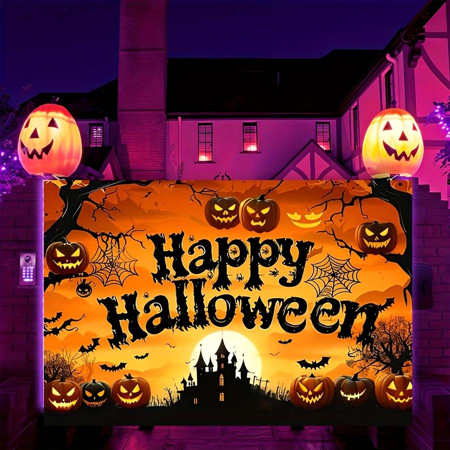 1pc Halloween Happy Party Background Cloth - Scary Pumpkins Bats and Mysterious Forest Scene.PMJ