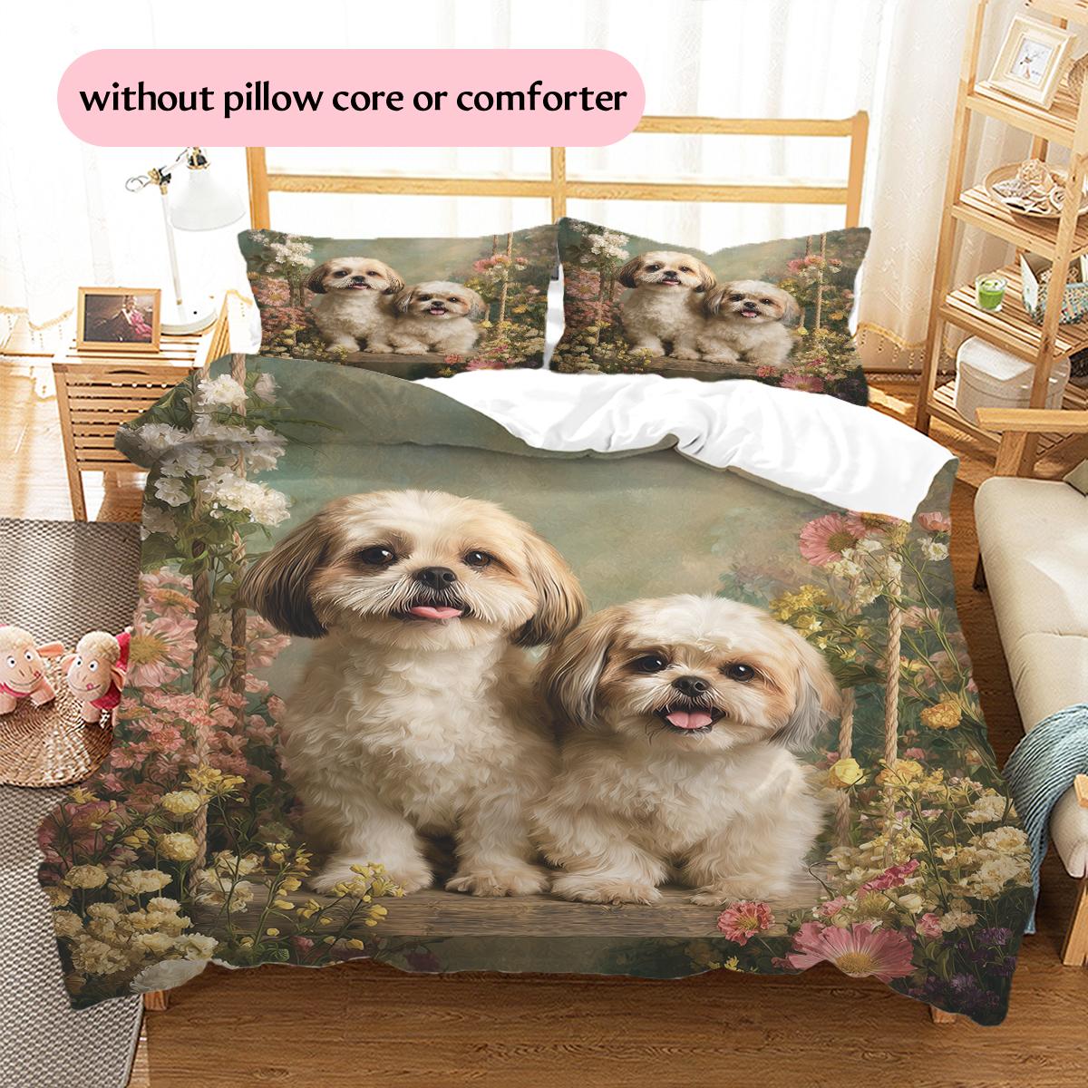 

Two Shih Tzus Pattern Bedding Home Decoration Birthday Gift (1 * duvet cover + 2 * pillowcase, without core) 135x200cm