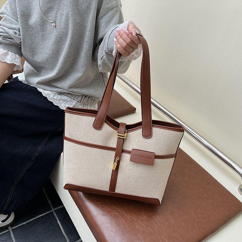 2025 Colorblock Canvas Tote: Large Capacity, Stylish, Versatile Crossbody & Shoulder Bag