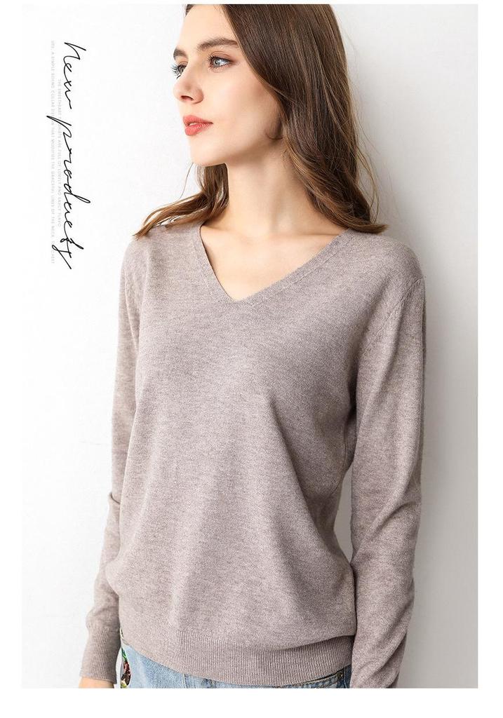 Leichter V-Ausschnitt Strickpullover - Damen einfarbiger Pullover für Frühling & Herbst