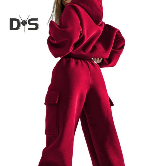 

Женский комплект из 2 предметов: топ и брюки, длинный рукав, эластичная толстовка с капюшоном, затягивающаяся на шнурок, эластичные брюки с высокой талией, обтягивающие щиколотку, спортивный костюм для фитнеса XL красный