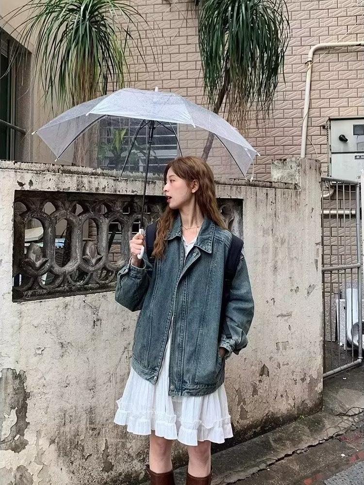 Retro Washed Distressed Denim Jacket - Women's 2025 Spring/Autumn Collection
