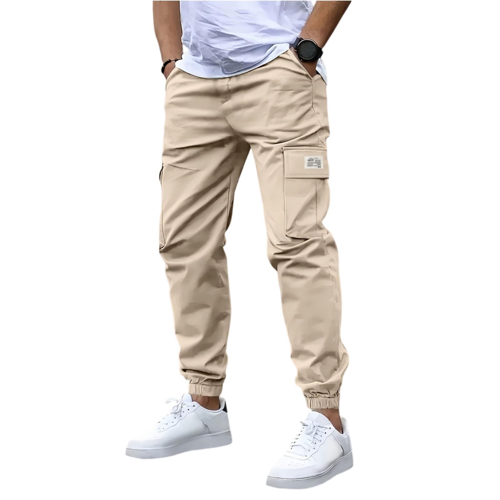 

Men s Casual Slim Fit Jogger Pants Outdoor Multi Pocket Cargo Trousers Ankle Length Functional Design L хаки