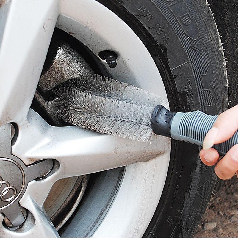 

Professional Car Wheel Cleaning Brush Tire And Rim Detailing Brush Wet Dry Use Auto Cleaning Care Accessory серый
