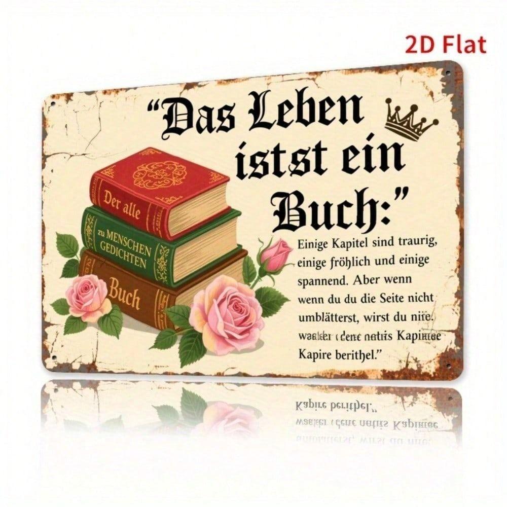Vintage German Flower Quote Metal Wall Poster for Living Room