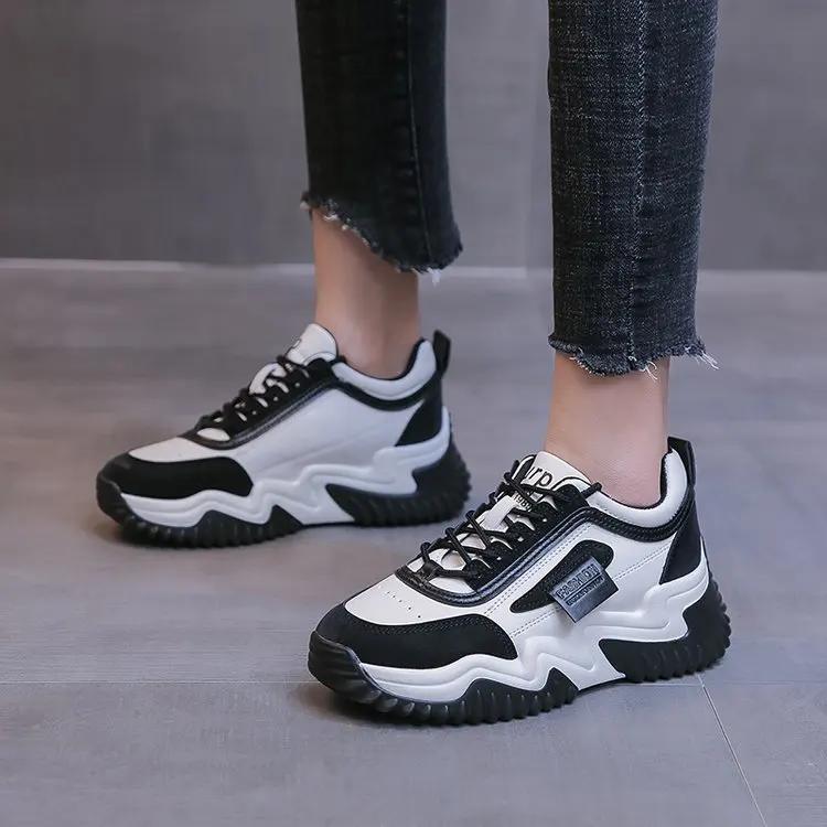 Women Mixed Color Chunky Platform Sneakers Spring Fashion Thick Soled Vulcanized Shoes Woman Lace Up Increase Casual Sports Shoe
