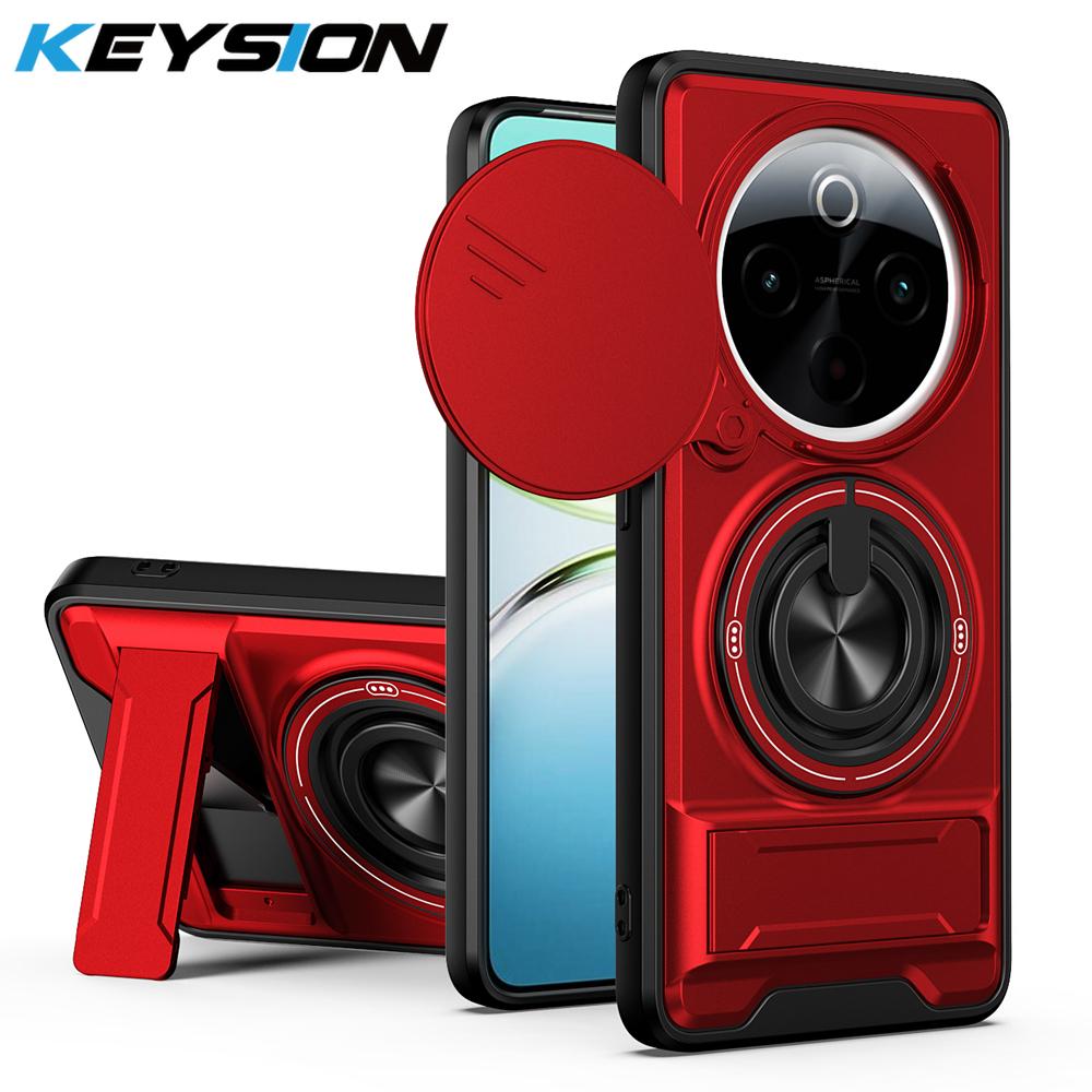 KEYSION Magnetic Phone Case for IQOO Z10 5G Slide Camera Protection Upright Kickstand 360° Ring Shockproof Cover for IQOO Z10