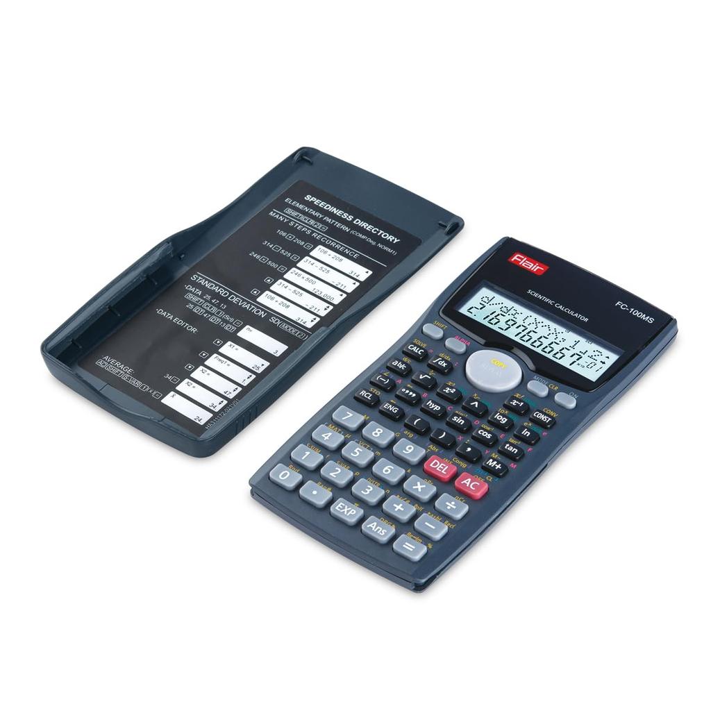 Flair FC-100MS Scientific Calculator 300 Functions 10+2 Digit Two Line Display Battery Solar Black Pack of 1 Desktop
