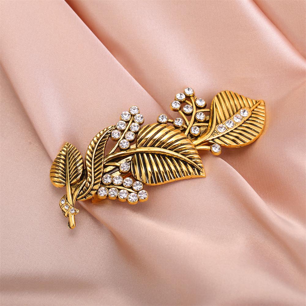 

My Shape Luxury Rhinestone Leaves Headwear Flower Barrettes Hairpin Hair Clips Headdress Alloy Wedding Bride Vintage Jewelry