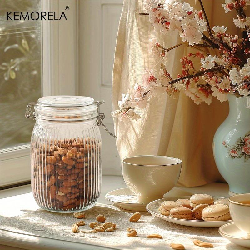 2PCS Airtight Glass jar with lid Glass Storage Containers with Lids Striped Clip Fastening Jar for for Canning Pasta Coffee Bean