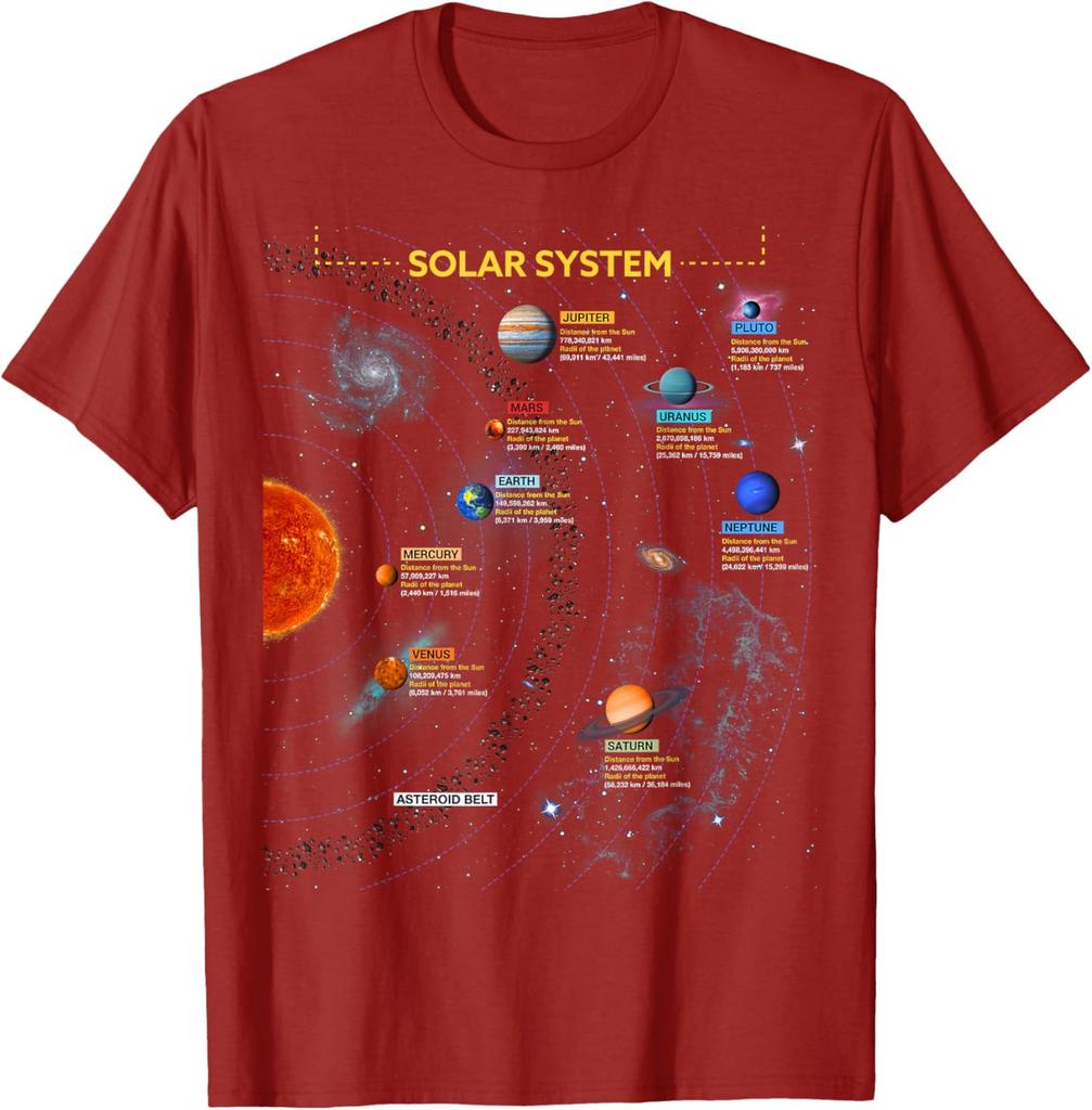 Solar System Planets Graphic Tee Men's Casual Cotton T-Shirt Breathable Trip Wear