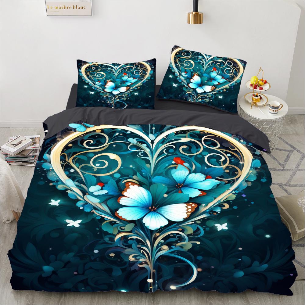 3D Digital Luxury Bedding Set Printed Purple Bohemian Butterfly Duvet Cover Queen King Size Floral Set 3 Pcs With 2 Pillowcases