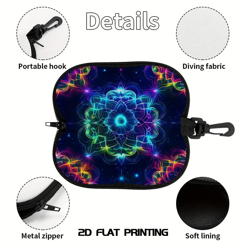 2D-Neon Glowing Mandala Print Protective Eyewear Holder, Stylish Sunglasses Case, Portable Zipper Pouch for Travel, Durable Zipper Eyeglass Organizer