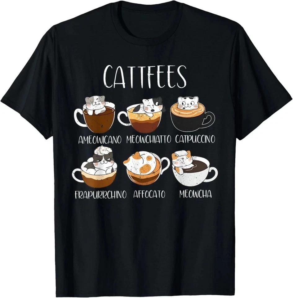 Cats & Coffee Lover Funny Caffeine Quote Cattfees Cute Cat Unisex Casual T-Shirt 2XL